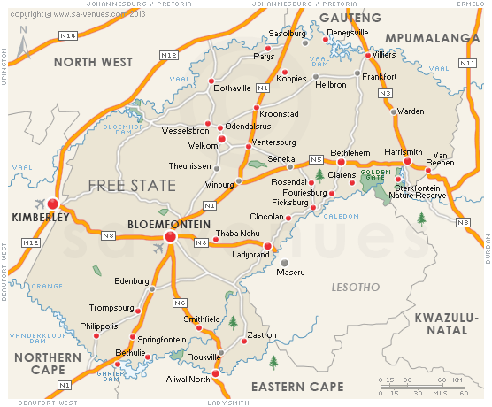 To find Free State accommodation click on the town suburb name on the map