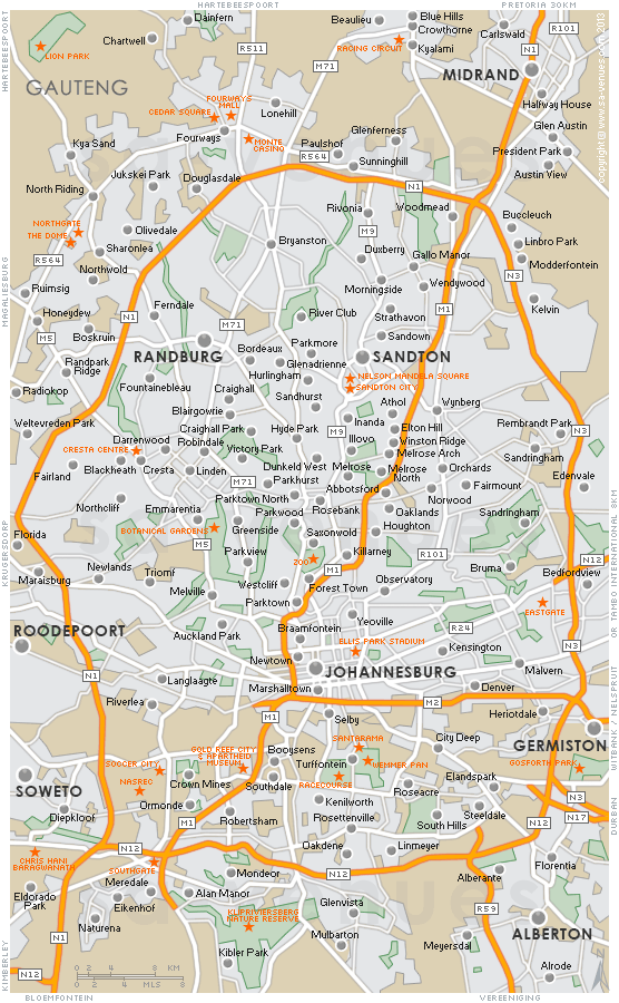 Map of Johannesburg, Gauteng