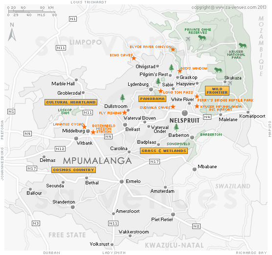map of tourist attractions in mpumalanga