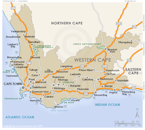 Western Cape Hybrid Physical / Political Map