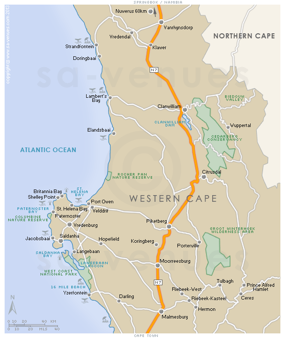 South Africa West Coast Map Cape West Coast Map