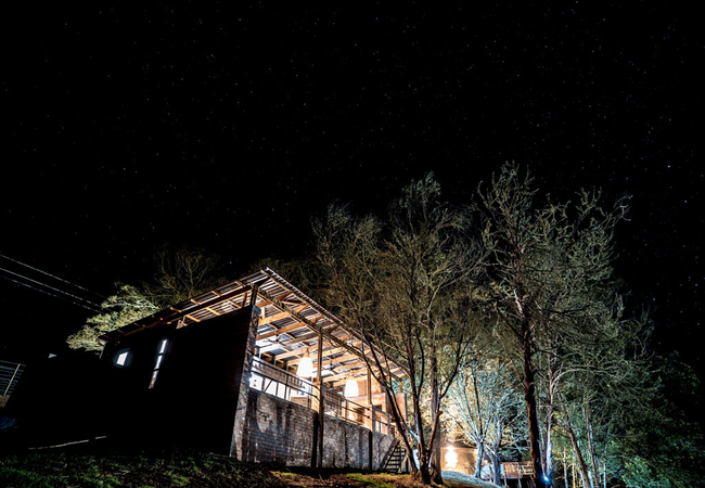 Eco cabin at night