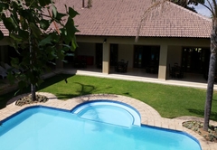 Swimming pool from the seating area at the back of the pool