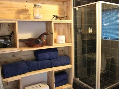 Queen room with shower and pool view